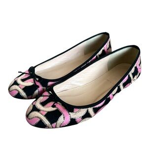 J.Crew Ballet Flats Embroidered Satin Gold Pink